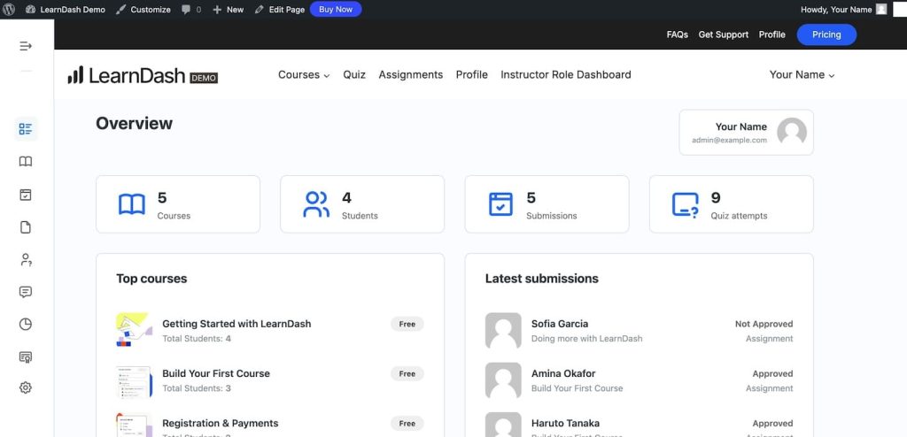 LMS instructor dashboard example