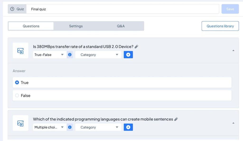 LMS quiz builder example