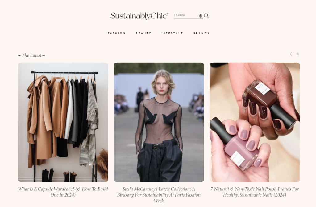 Sustainably Chic homepage