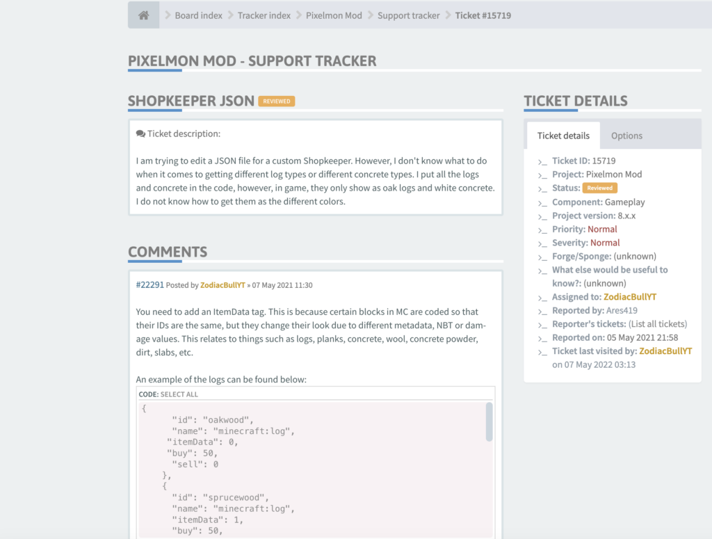 Pixelmon mod support tracker