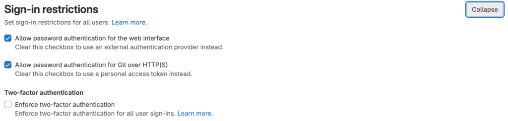 GitLab sign in restriction settings