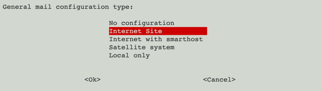 Postfix internet site configuration