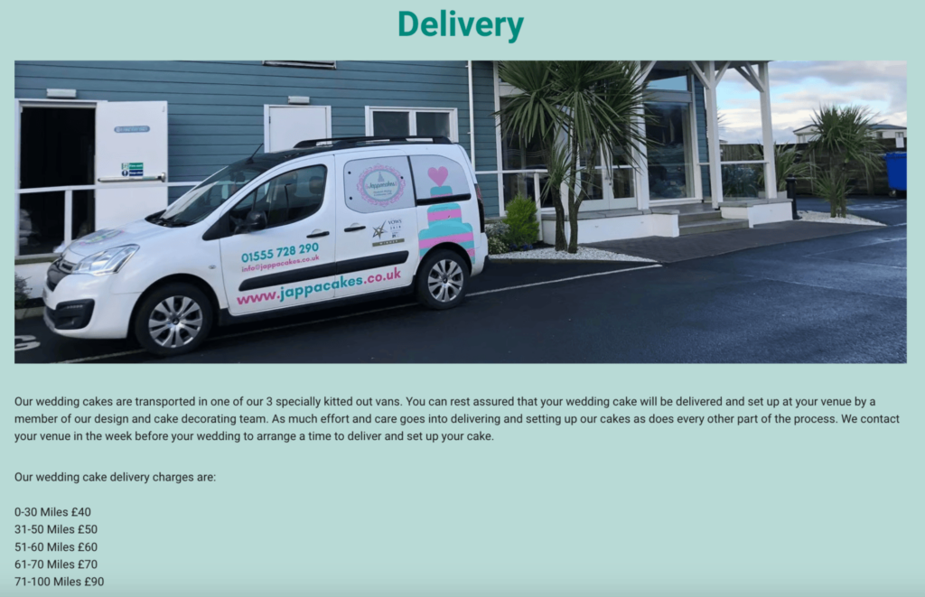 Delivery page of Jappacakes