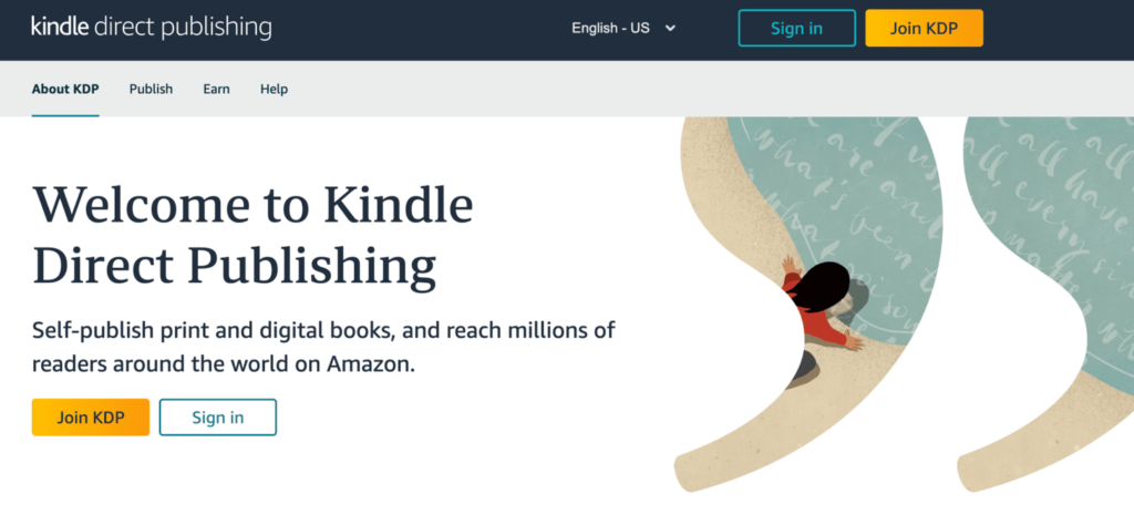 Homepage of Kindle Direct Publishing