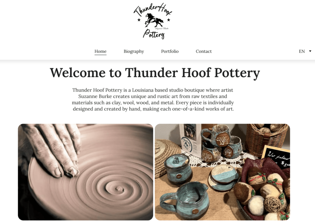 Homepage of Thunder Hoof Pottery