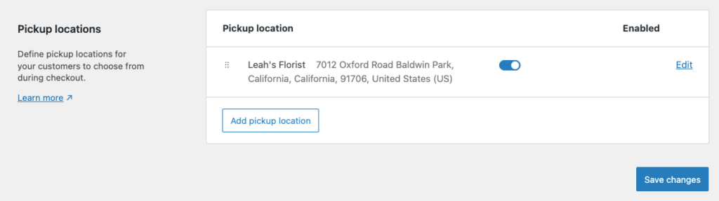 Adding a pickup location for local pickup in WooCommerce