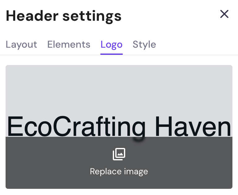 Header Settings panel to replace logo
