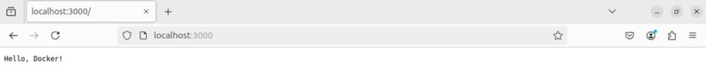 browser window with localhost address open displaying "Hello, Docker!" text