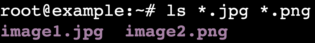 The ls *.jpg *.png command's output in the terminal